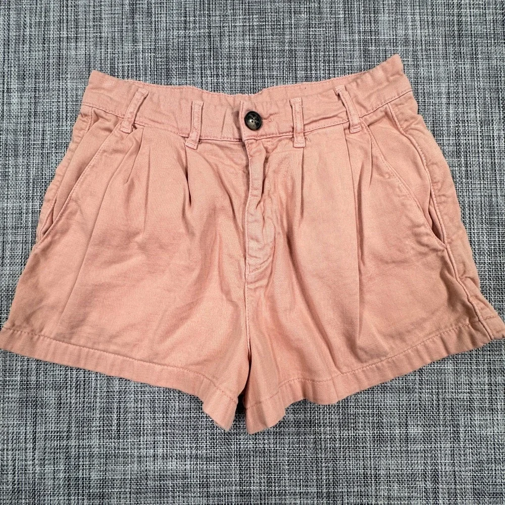 Free People Shorts Womens 4 Pink Pleated High Rise Cotton Stretch Chino Pockets